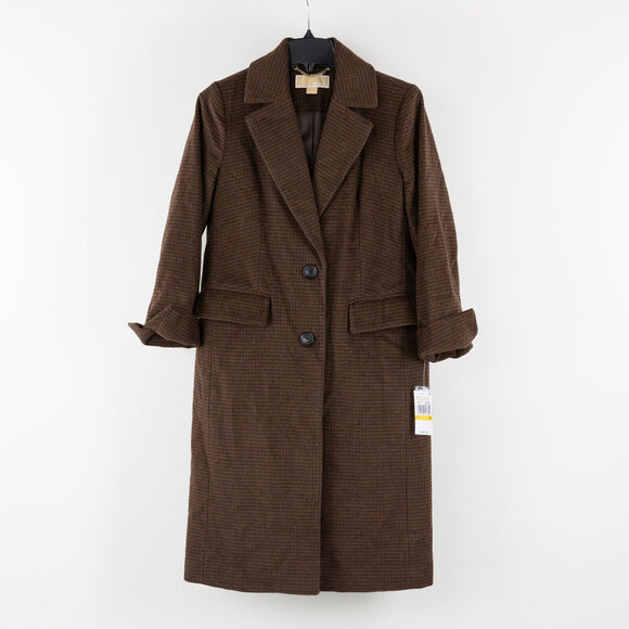Michael Michael Kors Single Breasted Coat Chocolate Houndstooth Petite Size PM - Picture 1 of 5